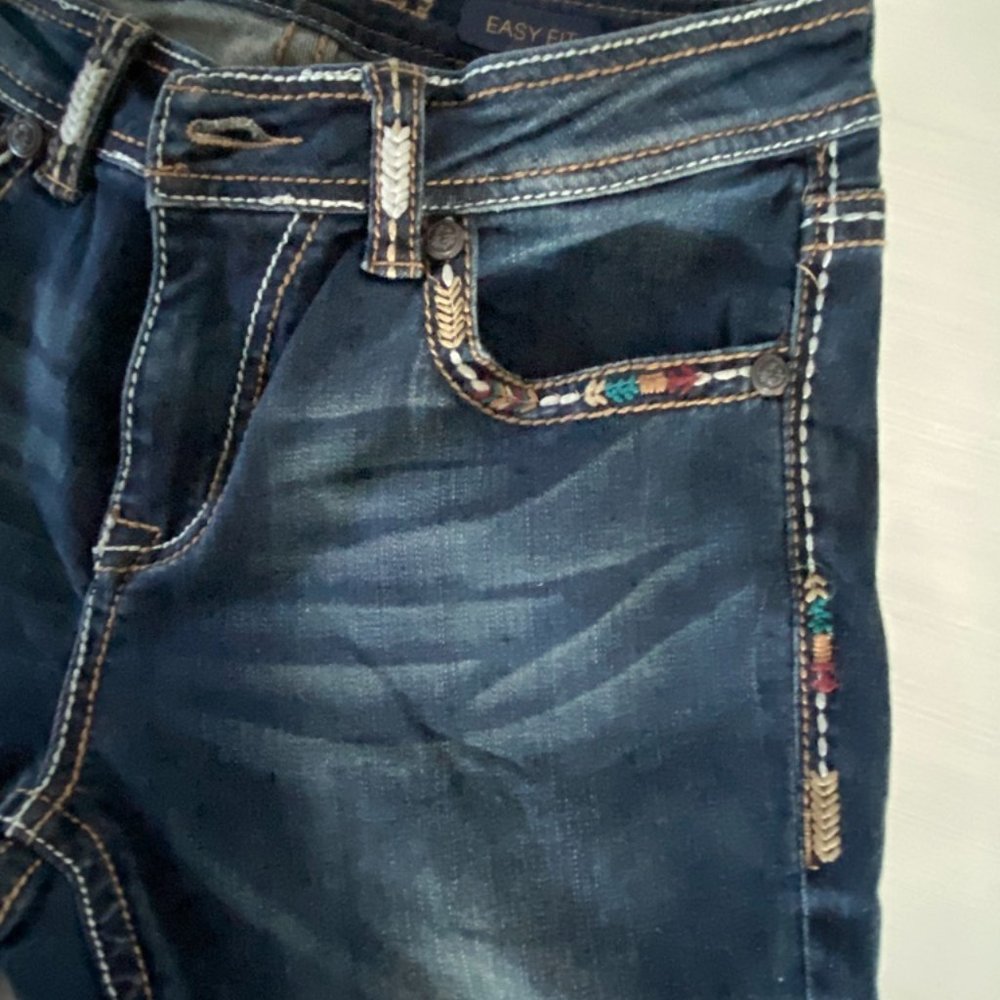 Grace in LA Blue Distressed color embroidered Jeans